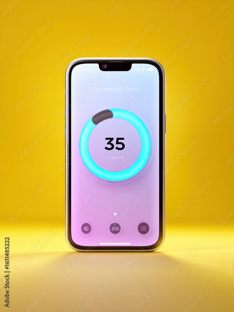 Poster study timer app interface glowing softly against a bright yellow background on a smartphone during a