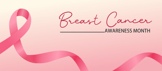 Breast Cancer Awareness Month Web Banner with Pink Ribbon. Minimalist and Modern Design for Social Media, Website, or Health Campaign