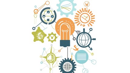 Fototapeta premium Modern Education Innovation Symbols for Technology Learning Concepts, Academic Advancement Visuals and Future Education Icons