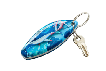 Ocean-themed keychain with key a blue aquatic design