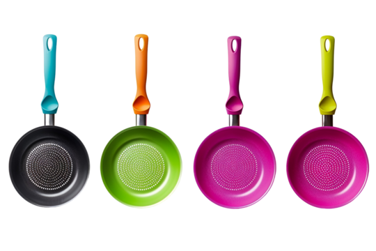 Colorful frying pans kitchenware cooking tools vibrant colors