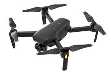 Black drone with orange accents aerial photography technology