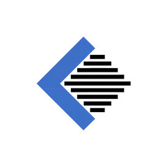 Modern Abstract Tech Logo with Blue Arrow and Black Striped Circle.