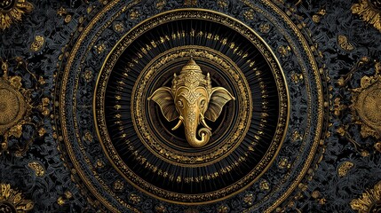 Obraz premium Intricate Golden Elephant Design with Black and Gold Background