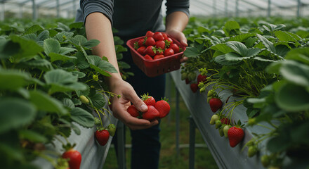 woman picking strawberry