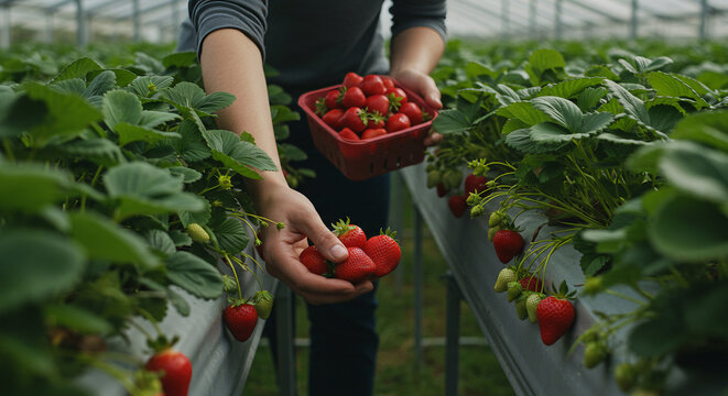 woman picking strawberry