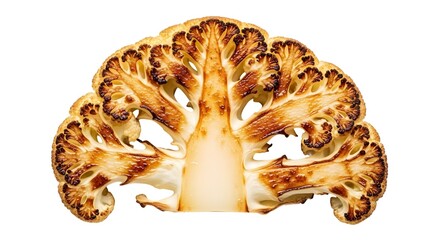 Artisanal Roasted Cauliflower Steak Cross-Section, a Gourmet Vegan Meat Alternative, Isolated on White Background.