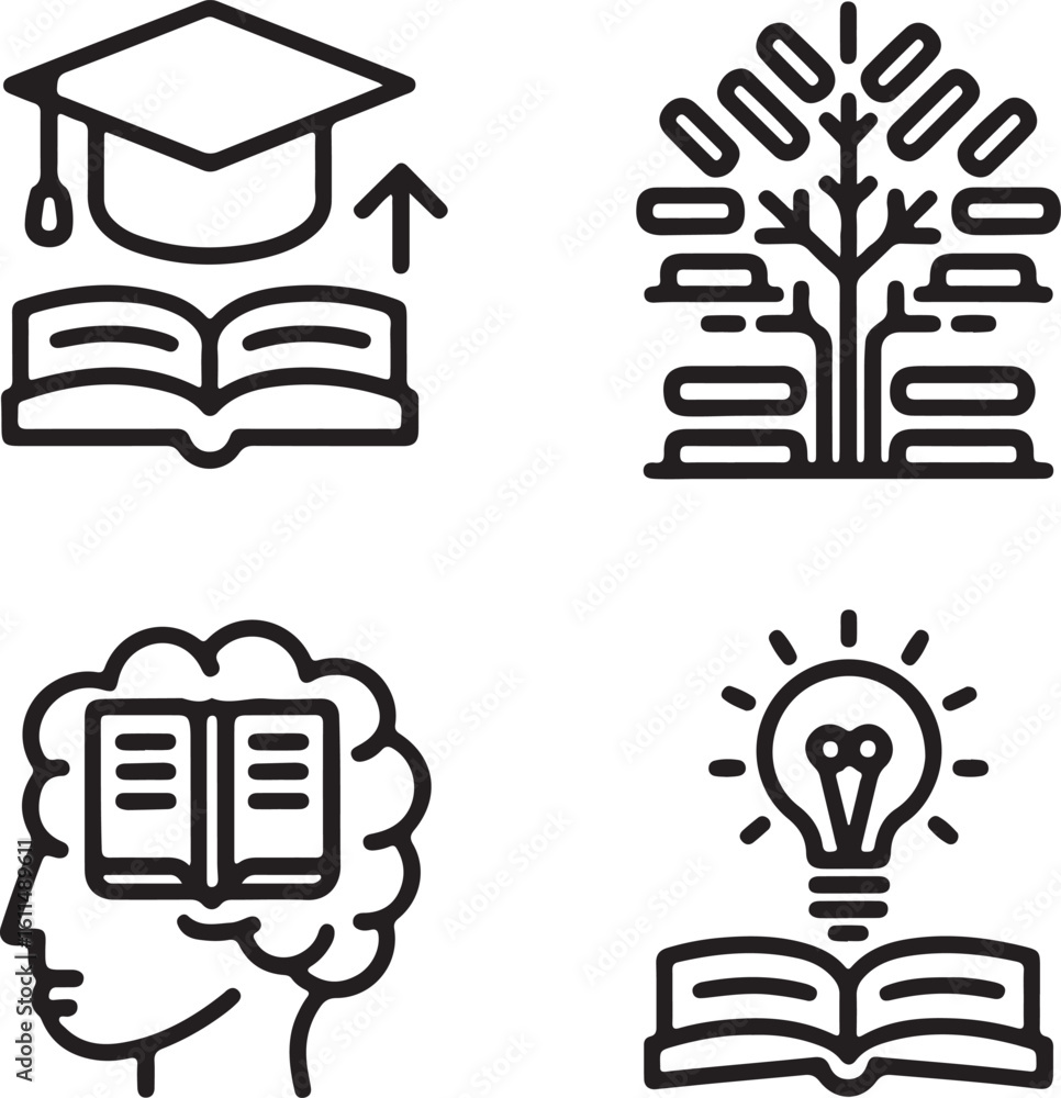 Poster set of education and knowledge icons representing graduation learning growth and ideas depicted in a