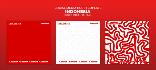 Social media post template with red and white abstract maze background for Indonesia independence day