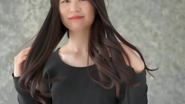 Woman Showing Off Her Silky Hair with a Gentle Smile.
Generative AI