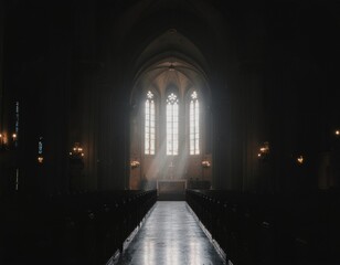 Obraz premium Interior of a Catholic church with Gothic architecture