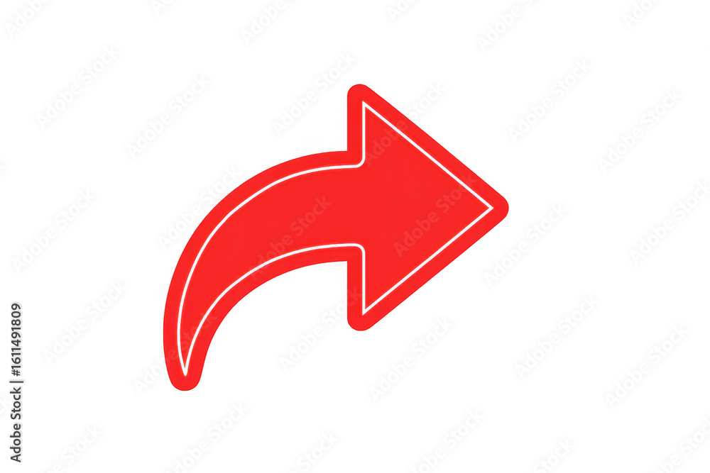 Poster upward-pointing red arrow with white border on transparent background, representing growth and direc