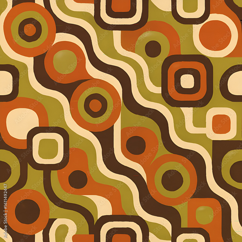 Poster retro style curved line and geometric shape seamless pattern background