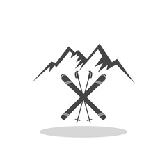 Ski mountains icon with shadow