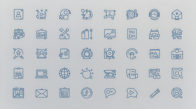 Minimalist collection of business and technology line icons