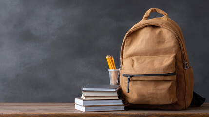 Getting ready school backpack essentials with books and supplies