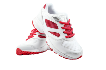 White and red athletic shoes sporty footwear sneakers