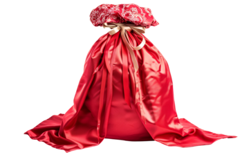 Red satin gift bag with beige ribbon elegant present