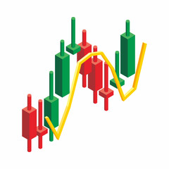 Isometric and 3d green and red candle stick of stock market.