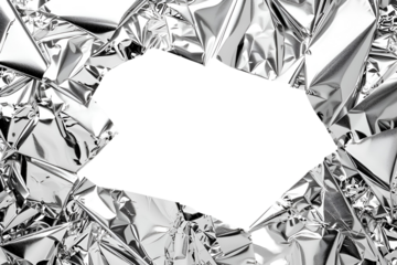 Abstract silver foil background with a dark central space