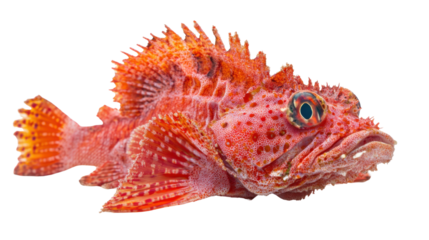 A single red scorpionfish big-scale scorpionfish scorpaena on white background 