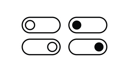 Four minimalistic black and white toggle switch icons displaying onoff states in a grid