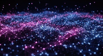 Fototapeta premium Glowing interconnected nodes and lines abstract background blue bokeh