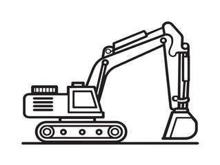 Construction excavator machine icon in clean vector outline