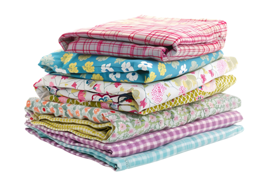 Stack of colorful floral fabric textiles