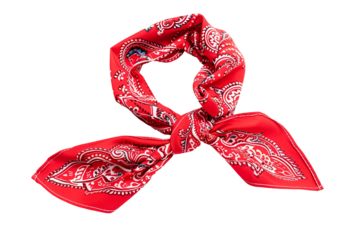 Red bandana tied in a knot paisley pattern