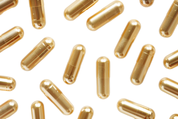 Golden Capsules Falling Black Background