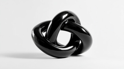 Fototapeta premium A black, glossy ceramic sculpture of an abstract shape with three intertwined lines, on a white background