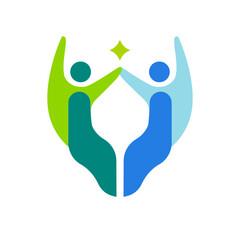Two human figures holding a star, symbolizing unity, success, and collaboration