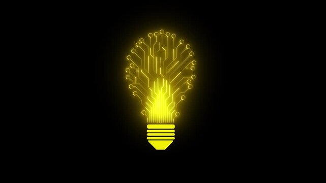 Bulb circuit animation by blue color neon on black background. Modern education technology background, moving light bulbs in a cycle, using technology. integration with technology.