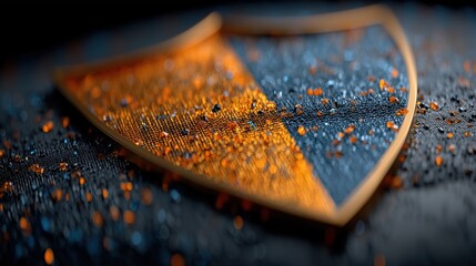 Abstract shield design with vibrant colors and light reflections.
