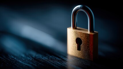 Close-up of a shiny padlock on a dark surface.