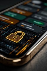 Smartphone screen displaying a digital lock symbol for security.