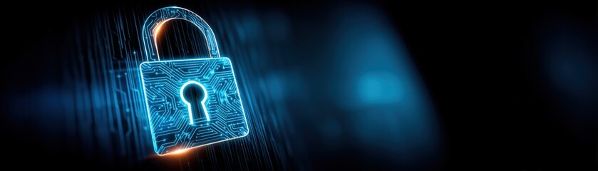 Digital padlock symbolizing cybersecurity and data protection.