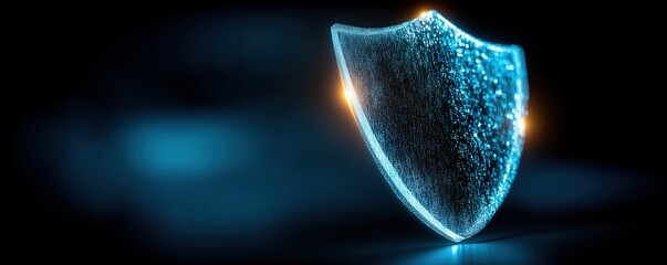 Glowing shield symbolizing protection and security in a digital context.