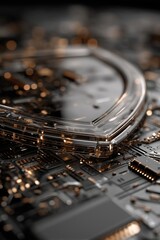 Abstract close-up of a circuit board with glowing elements.