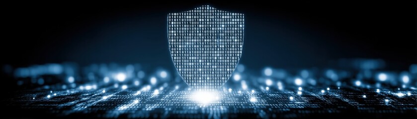 Digital shield symbolizing cybersecurity and data protection.