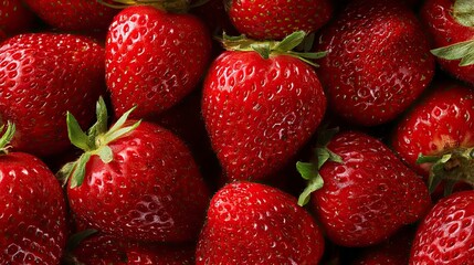 Close-up of a vibrant pile of fresh, ripe strawberries showing texture and vibrant red color.