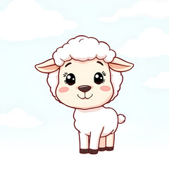 This charming illustration features a cartoon lamb with an endearing expression against a backdrop of limitless, clear skies, evoking a sense of purity and simplicity.