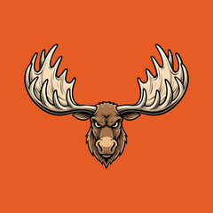 Aggressive moose head illustration with large antlers, depicted in a mascot style.