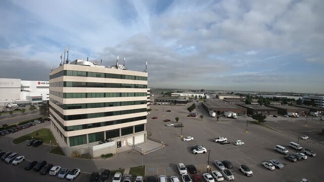 Mississauga, Ontario, Canada, June 16, 2025: TIMELAPSE - An Airplane flies in the sky. Airplanes take off from the Toronto Pearson International Airport, Canada.