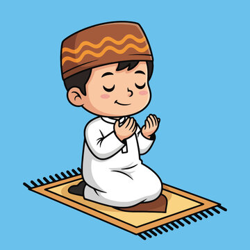 praying muslim boy cartoon style clip art preview