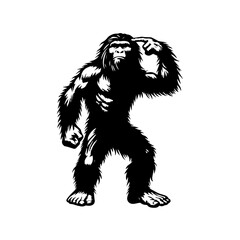 Bigfoot stands with hand to its head in a thoughtful pose