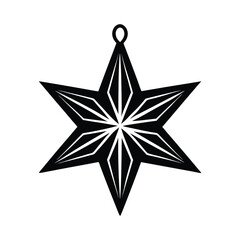 Shiny black and white silver star icon with festive Christmas decoration elements