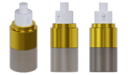 The 3D render of cosmetic serum bottle with gold cap