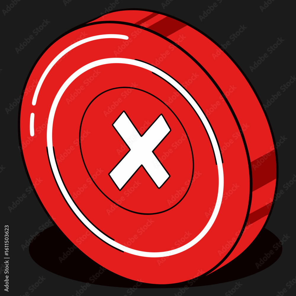 Poster vector art of a red button with a white cross signifies cancellation, deletion, or a negative respon